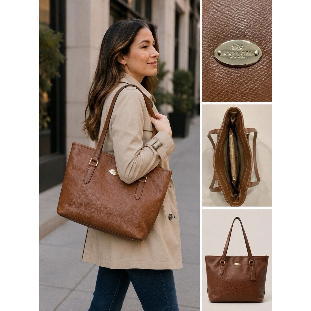 COACH City Zip  Saddle Brown Crossgrain Leather Purse